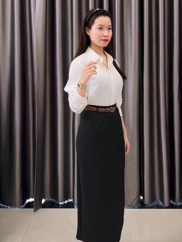 Chân váy CV8 - Chân váy công sở đai nâu dáng suông 8