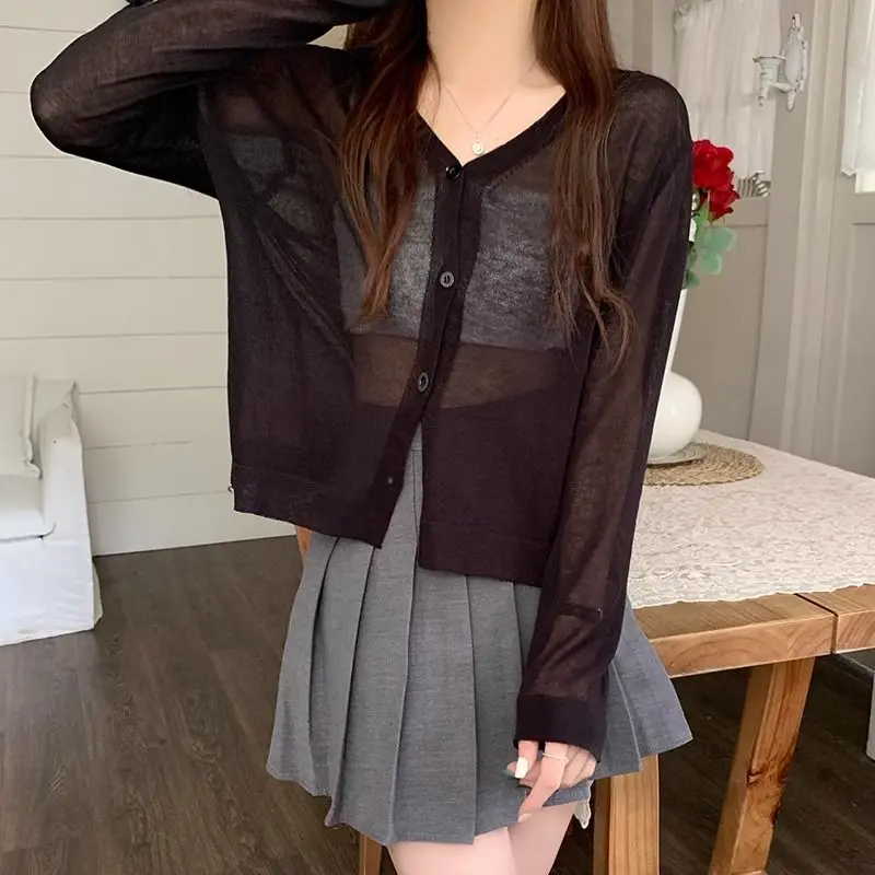 【Cardigan girl】Plus Size Ice Silk Sun Protection Cardigan Coat Women's Summer Thin Air Conditioning Blouse Fat mm 150.00kg Outer Knitted Top Women's Clothing Female Lady Chinese Clothing Clothing Cardigan