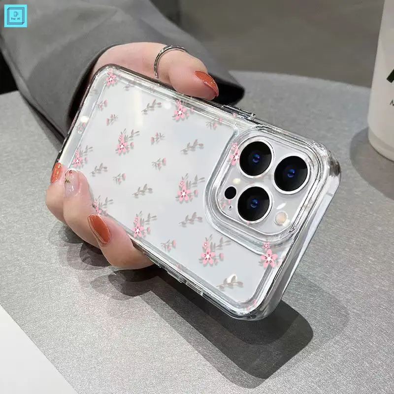 CASE SPACE BENING Softcase HP iPhone 11 12 13 14 PRO PROMAX XR  X XS XSMAX Iphone 7 8 SE2020 7plus 8plus 15promax Transparent High Quality INS-styleSmall Pink flowers for iCasing Ponsel 6