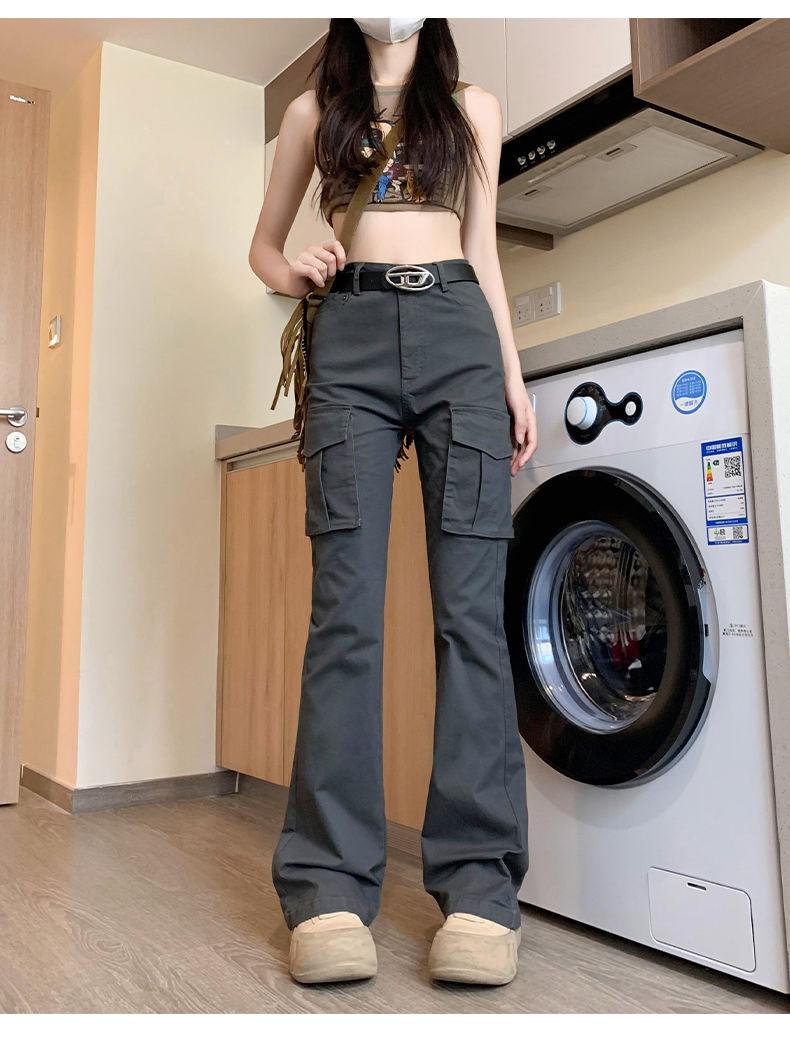 Product Introduction of Cargo Pants for Women Slightly Flared Overalls Women's Autumn 2023 New High Waist Slimming Retro Hot Girl Draping Horseshoe Pants 13