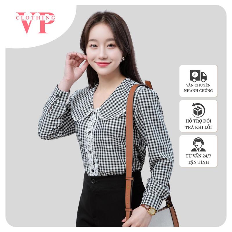  A190 - Áo Sơ Mi Nữ Cổ Sen Phối Ren VP Clothing Top Women Shirt Phong Cách Dễ Thương Thanh Lịch 