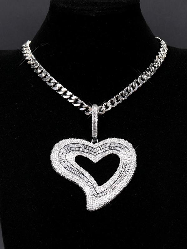 Luxury Rhinestone Decorated Heart Design Necklace & Bracelet (2pcs/set), Gorgeous Fashion Jewelry Set for Women & Girls, Elegant All-match Fashion Accessories for Daily Wear, Mother's Day Gift 1
