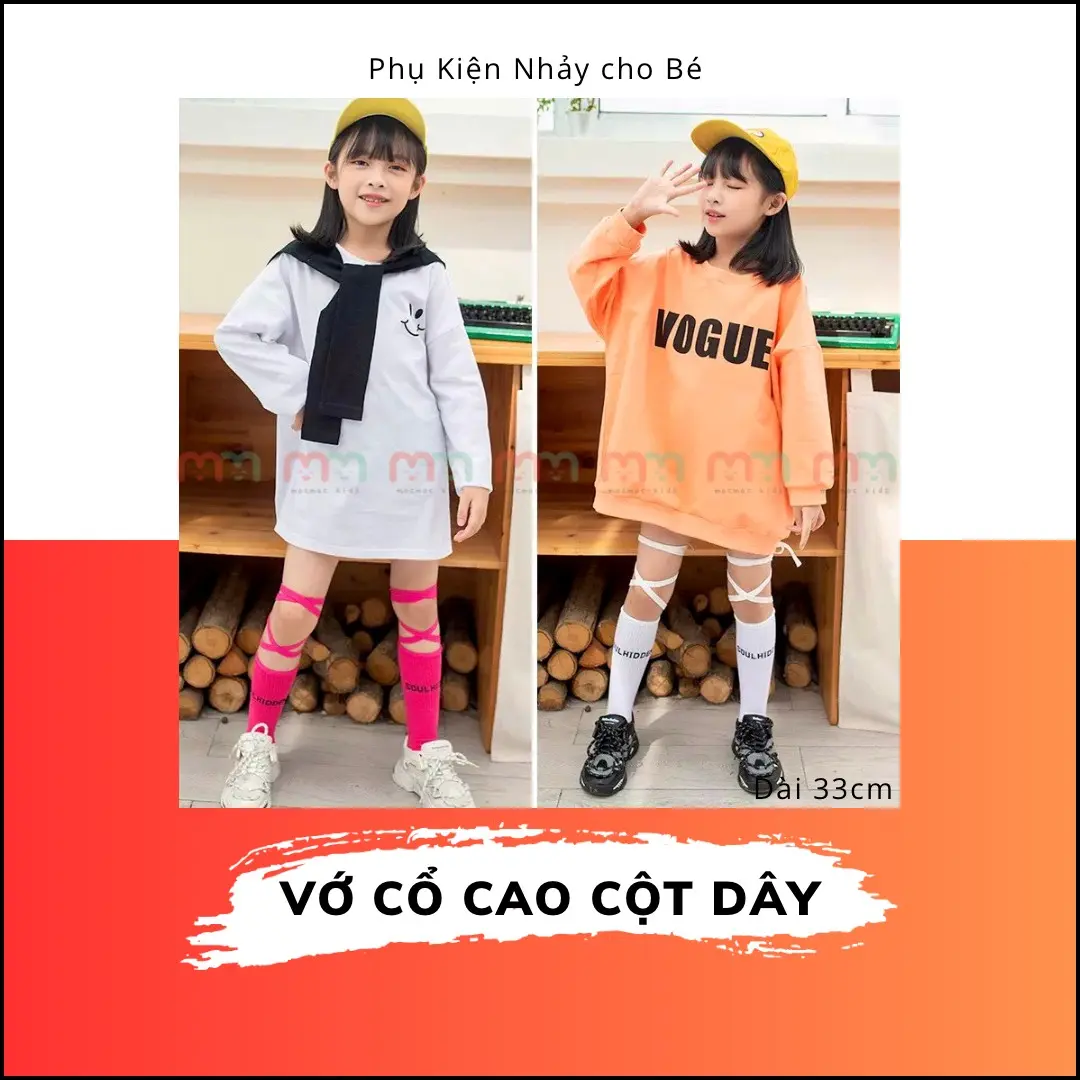 Vớ tất cột dây cổ cao nhiều màu sắc hồng, trắng, Đen, cam, cốm cho bé học nhảy hiphop