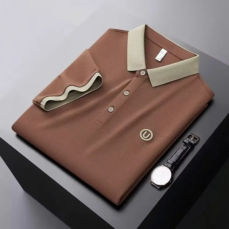 Áo Polo, Áo Thun Nam Ngắn Tay, Cổ Bẻ Áo, Cao Cấp, Phong Cách Công Sở Thường Ngày Tay Lỡ Menswear Shirt