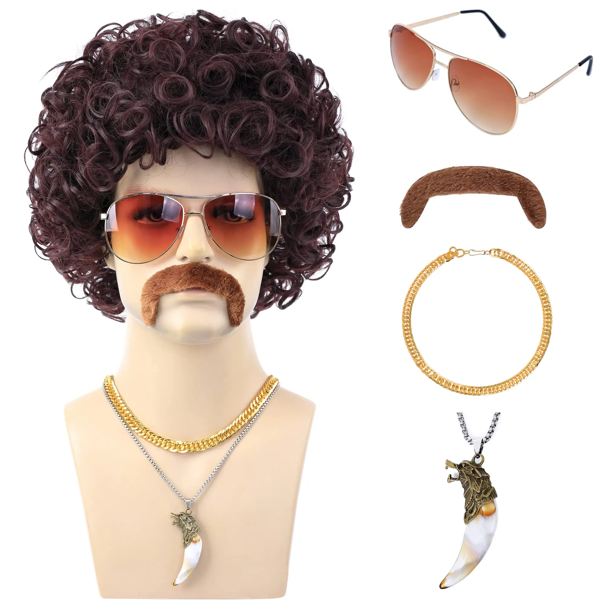 Fluffy Afro Synthetic Clown Wig+Sunglass for Men Women Cosplay Anime fans football Party Christmas Halloween Fancy Funny Wigs
