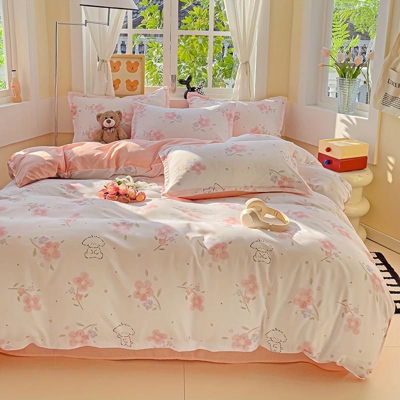 Product Introduction of Floral Print Bedding Set, 1 Count Bedspread & 1/2 Counts Pillowcase without Filler, Soft Comfortable Bedding Set for Home Bedroom 4
