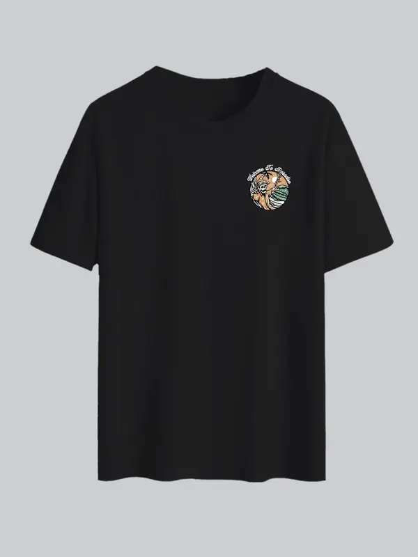 Men's Skull & Letter Print Round Neck Tee, Regular Fit Casual Short Sleeve T-shirt for Summer, Men's Top for Daily Wear, Tropical 7