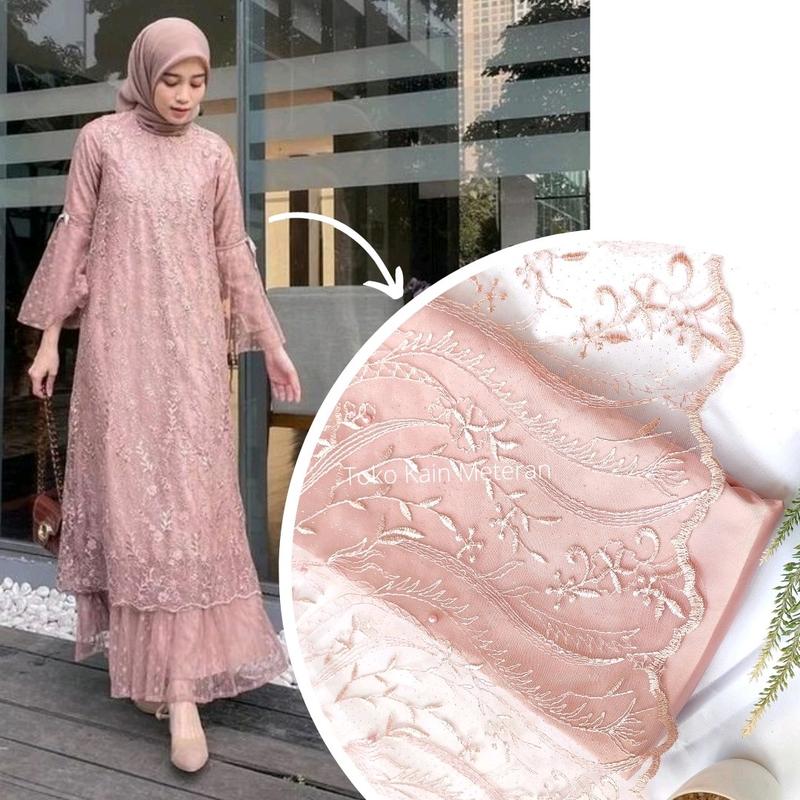 Kain Tile Bordir Mutiara Gliter Seragam 2