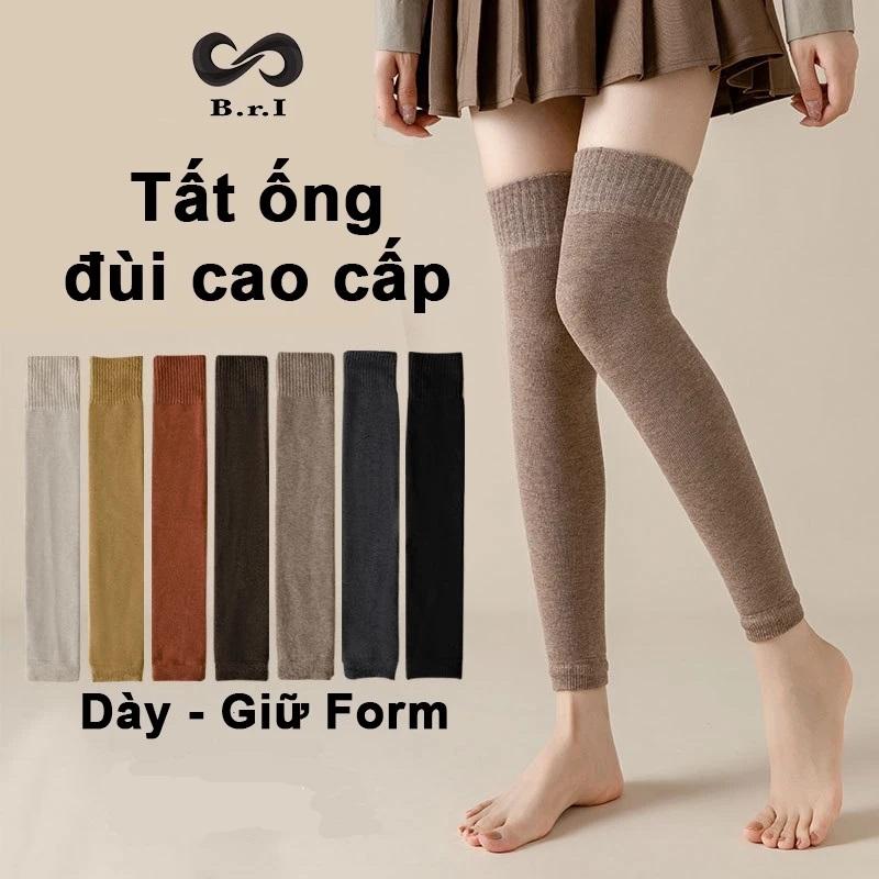 Tất vớ ống dài qua gối, vớ đùi nữ trơn BrI chất vải dày dặn thoáng khí chống dãn khử mùi hôi len Voi Voan