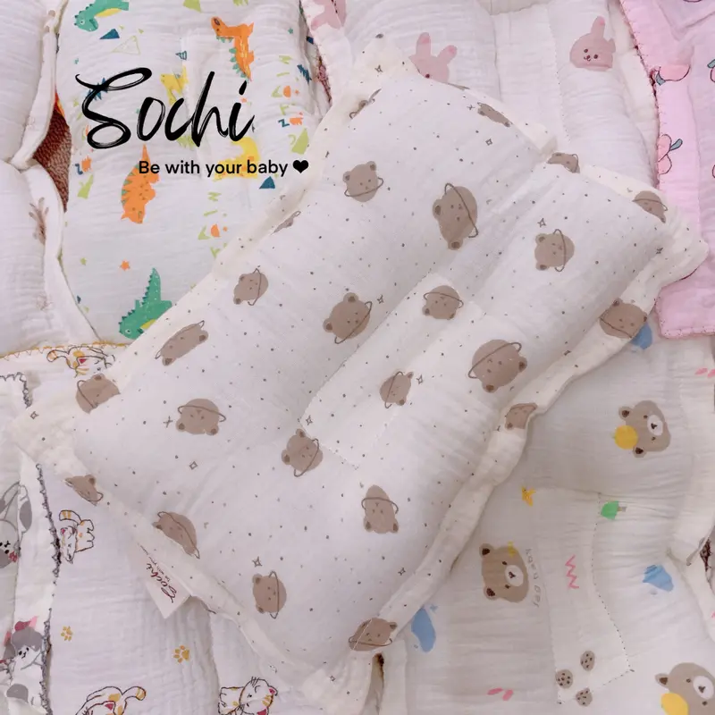 Gối chống bẹp đầu vải xô muslin cho bé 6