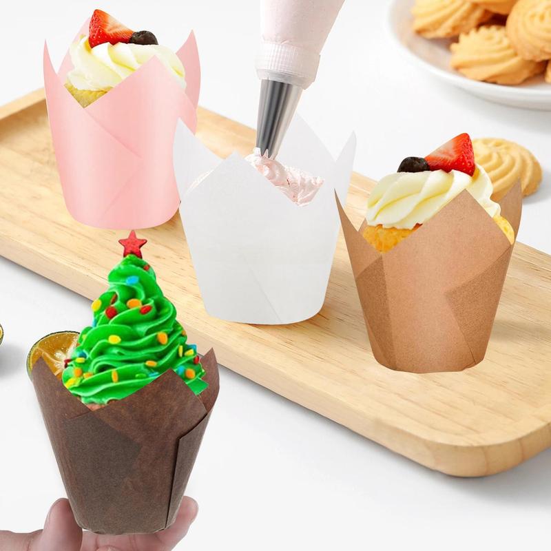 Tulip Shaped Cupcake Paper Cup, 100/200pcs Oil-proof Baking Mold, Baking Cup for Wedding & Party 2