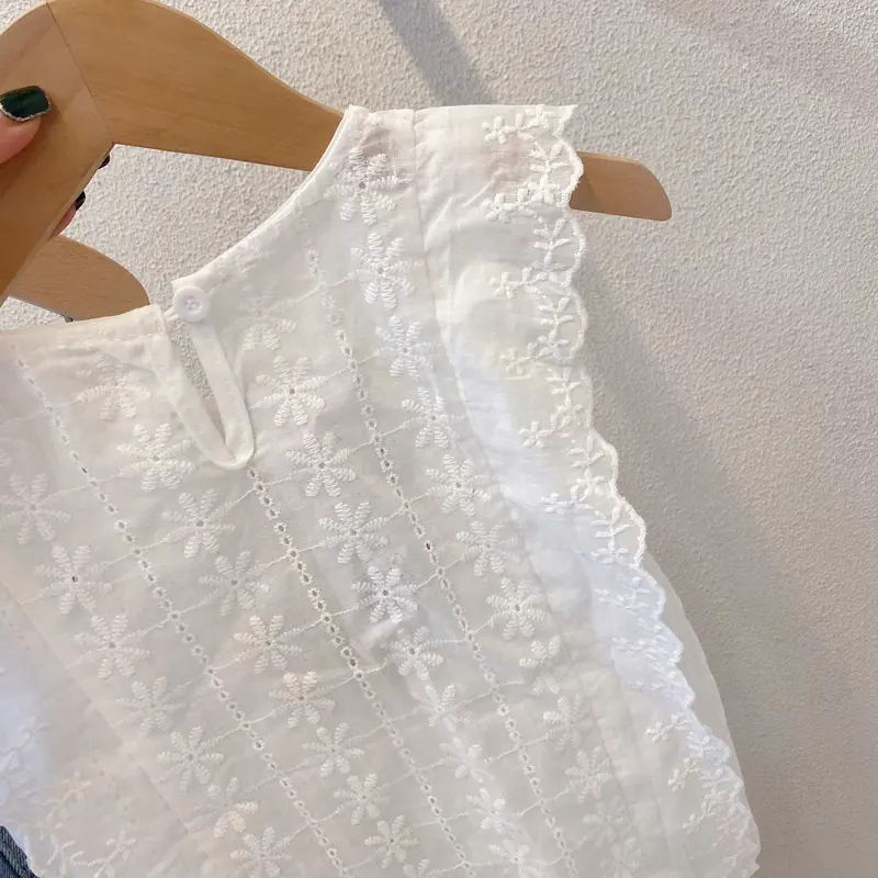 BABYHOKI STORE Usia 7 8 9 10 Tahun Baju Anak Tanggung Cewek [363637] - Setelan Blouse Kutung Celana Pendek Jeans Anak Perempuan - Motif Pearl Ribbon 4