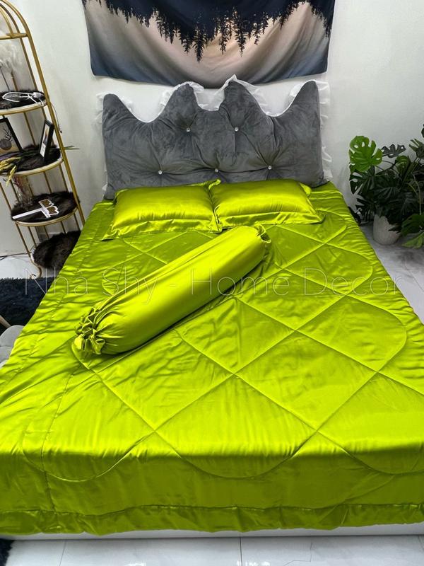 Bộ Chăn Gra Phi Lụa 5 Món Màu Xanh Dạ Quang