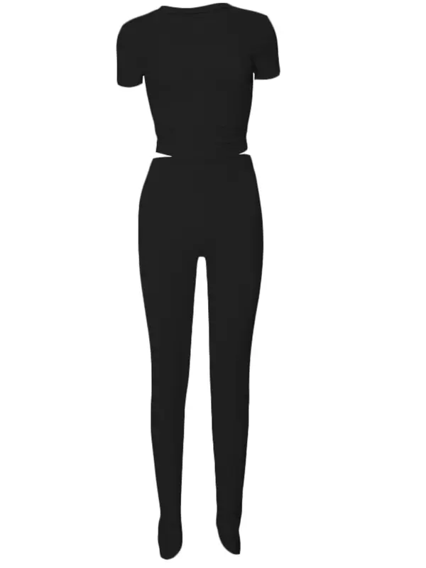 Women's Solid Ribbed Two Piece Set, Casual Fashion Cozy Crop Top & High Waist Pants for Daily Outdoor Wear, Ladies Clothes for Summer 5