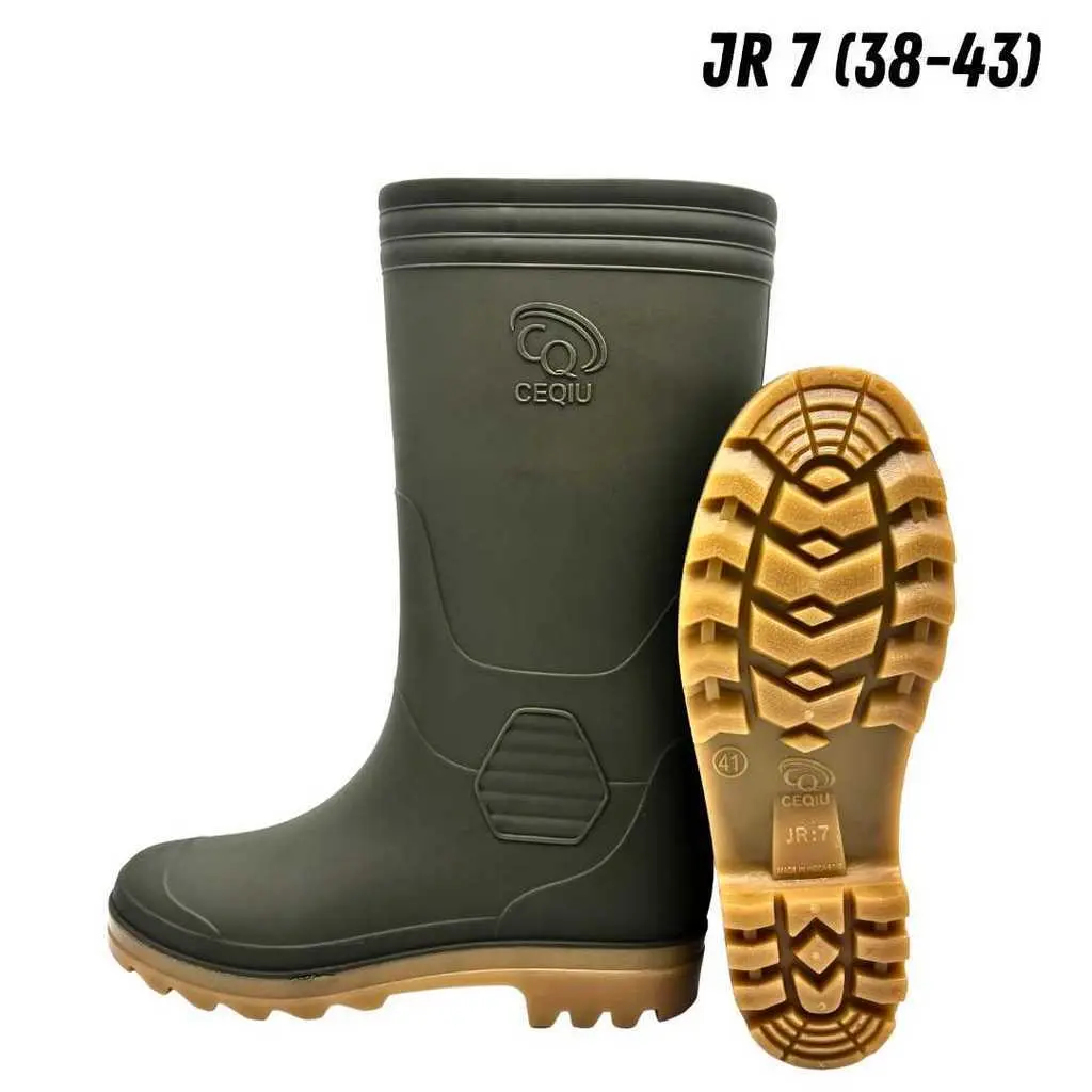 JR-8 Sepatu Boot Tinggi Hijau Tua Karet Lokal Anti Air & Slip Untuk Perkebunan / Pertanian