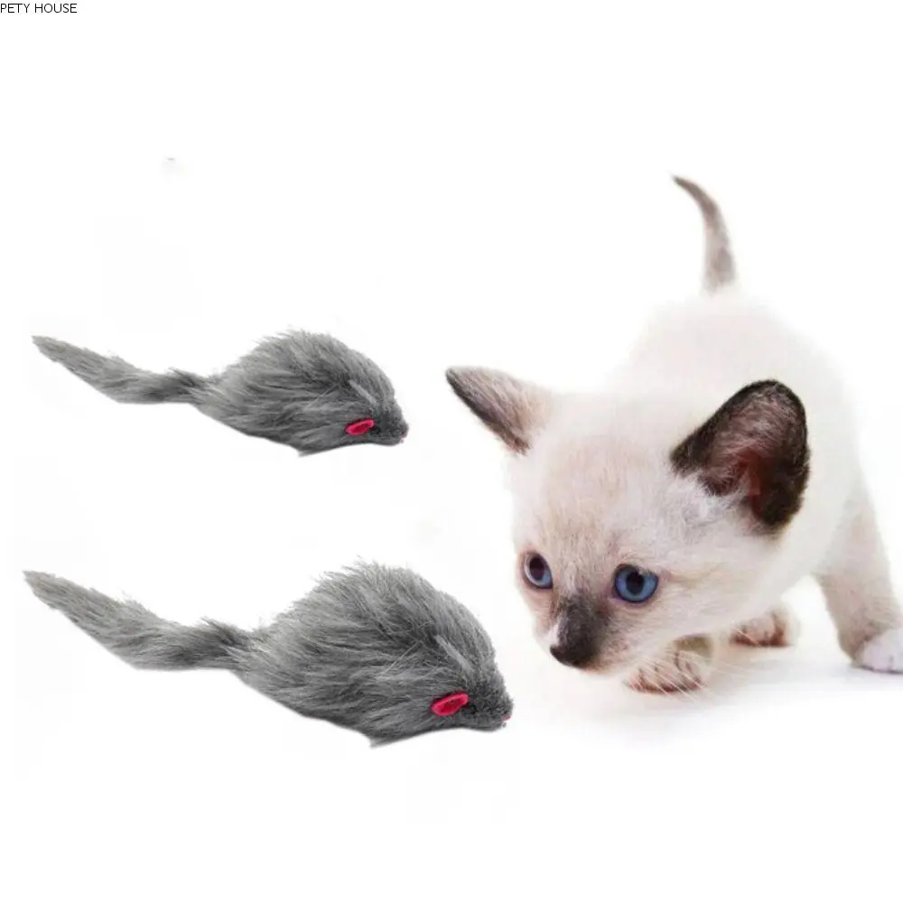 PETY HOUSE Mouse Sound Toy Plush Grey Plush Mouse Cat Toy Soft Souding False Mouse Cat Pet Toys Simulation Mouse Bite Resistant Long-haired Tail Mice Toys Playing