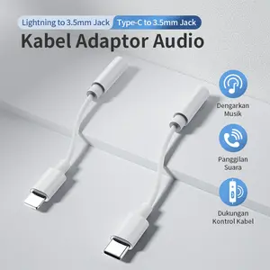 YLV Konverter Audio Berkualitas Tinggi Lightning to 3.5mm Jack & Type-C to 3.5mm Jack untuk Dengarkan Musik dan Panggilan Suara