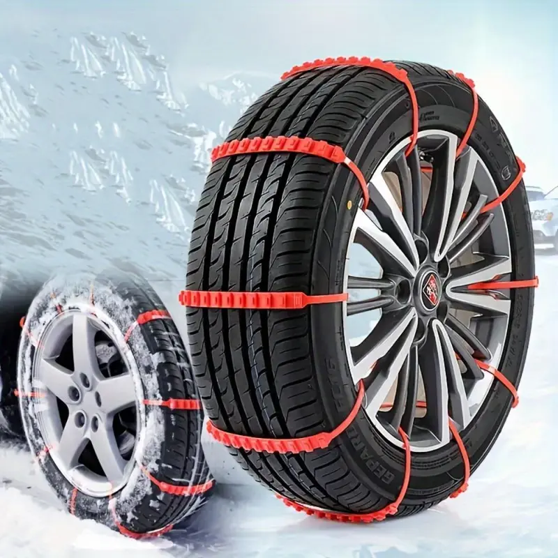 Universal Off-road Car Snow Tire Anti-skid Chain & Retractable Snow Shovel Set, Durable Rolled Belt & Car Windshields Snow Brush Set for Winter 8