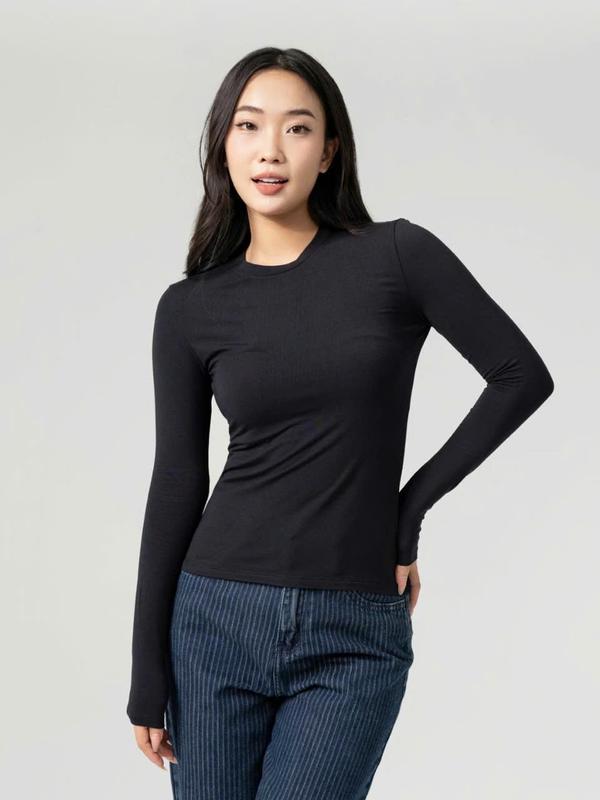  Áo giữ nhiệt dài tay cổ tròn nữ vải thun cotton cao cấp- MS1001 