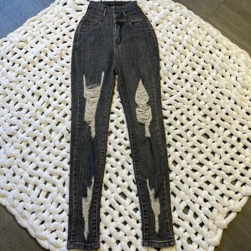 Quần jeans ( R41 ) co giãn 4 chiều nữ, lưng siêu cao, thiết kế rách - Women's Pants 2