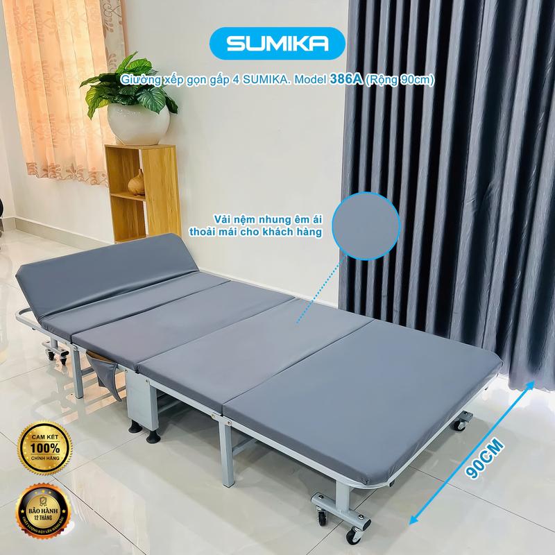Giường xếp gấp gọn di động SUMIKA 386A, chiều rộng 90cm, khung thép, có bánh xe di chuyển