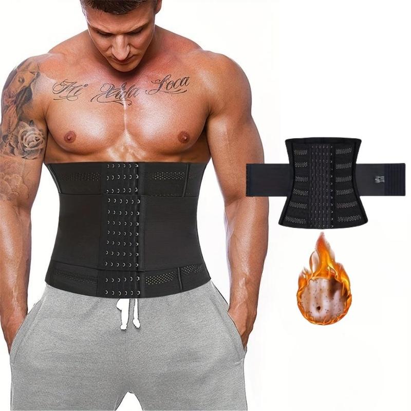 Men's High Waist Fitness Waist Trainer, 1 Count Solid Color Adjustable Hook & Eye Waist Cincher, Tummy Control Shaper, Workout Support, Sports & Outdoor Accessories 5