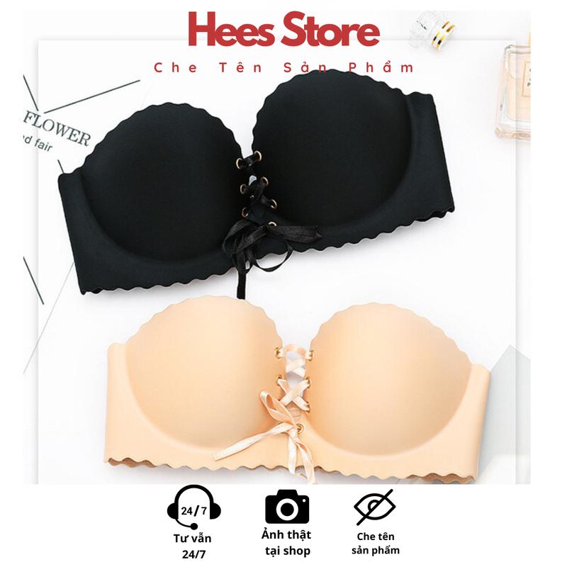 Áo ngực 2,5cm không dây chống tụt rút dây nâng ngực tạo khe Bra Thun HEES - 335  Nữ Women Đen