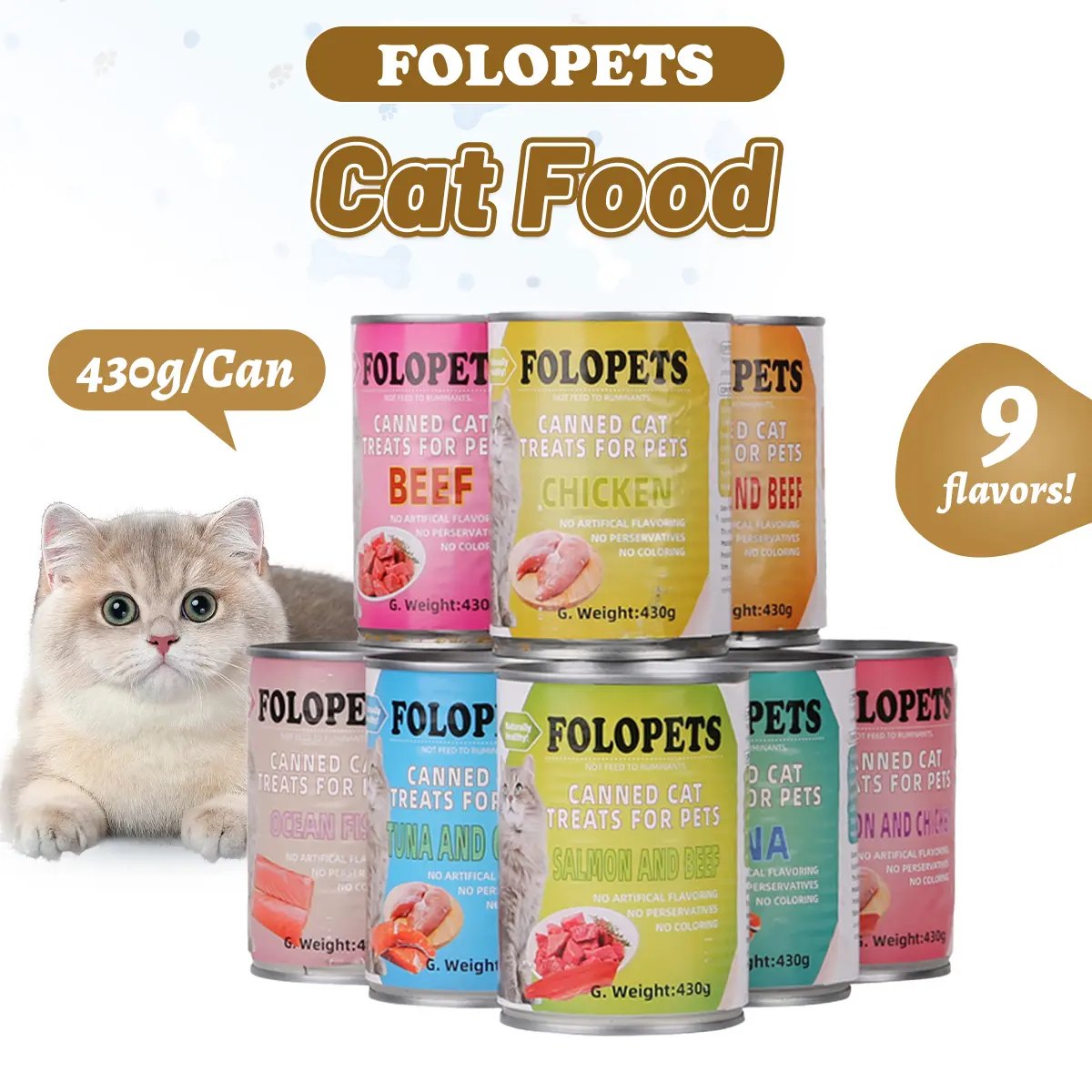 All-Natural —FOLOPETS 430g Cat Wet Food Can Natural Meat Loaf Adult ...