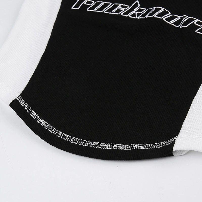 Product Introduction of y2k New American Style Pull Cool Mechanical Style Stitching Contrast Color Short Sleeve Zipper T-shirt Street Hot Girl Personalized and Slim-Looking Short Top 16