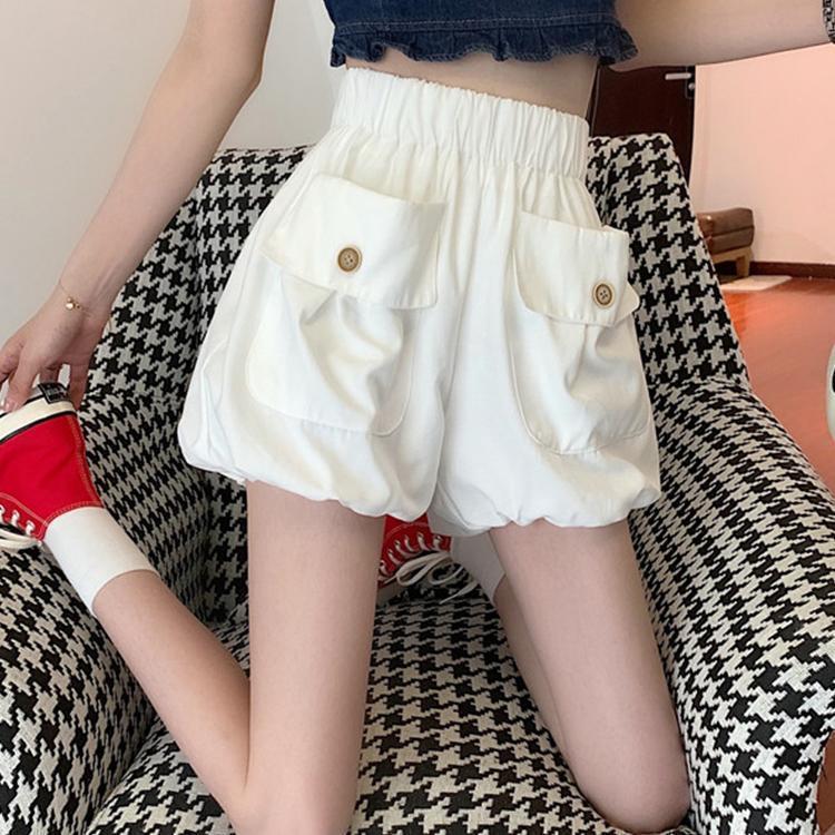 Quần Đùi Đèn Lồng Bí Ngô, Dành Cho Nữ, Mùa Xuân Và Mùa Hè, Cạp Cao Co Giãn, Dáng Rộng Vừa Vặn, Phong Cách Thường Ngày Nhỏ Quần Phồng, Có Thể Mặc Ngoài Trời, Hàng Mới Về 2024 Women Pants Trắng 6
