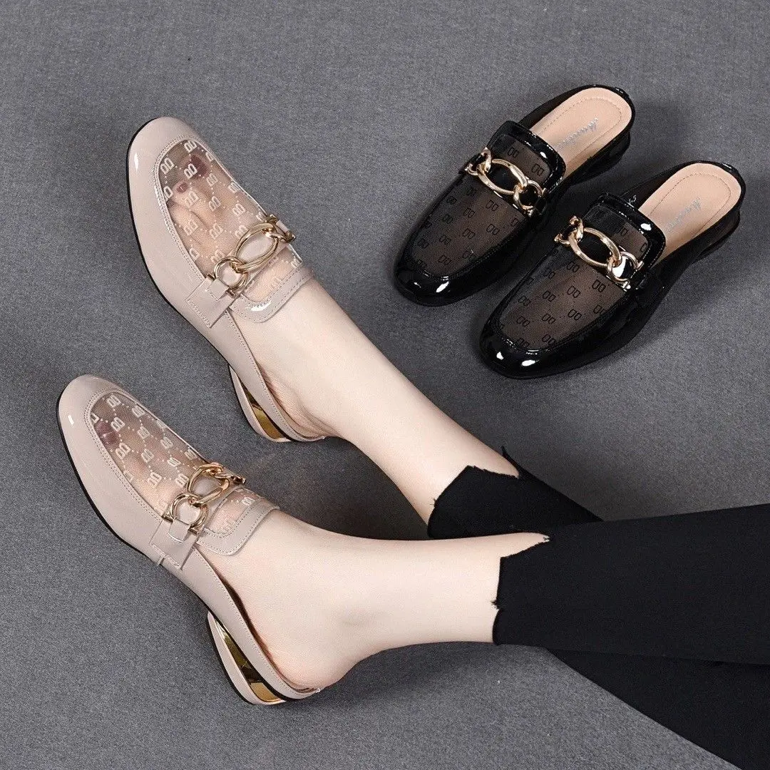 Dép Lưới Nửa Bàn Chân, Gót Trung Bình Dép Bán, Dép Da Mềm Shoes DéP