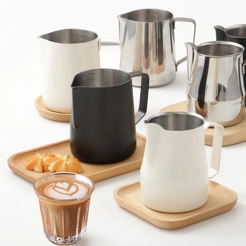 Product Introduction of Coffee Milk Frothing Pitcher Jug 304 Stainless Steel With Scale Latte Steam Coffee Paint Process Kitchen Cafe Accessories 14