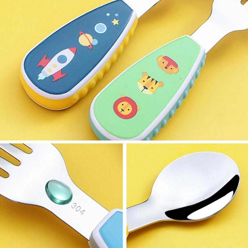 Product Introduction of 1 Set Cute Tableware Food Training Spoon Dessert Spoon For Children Feeding Spoon Fork Baby U0F6 35