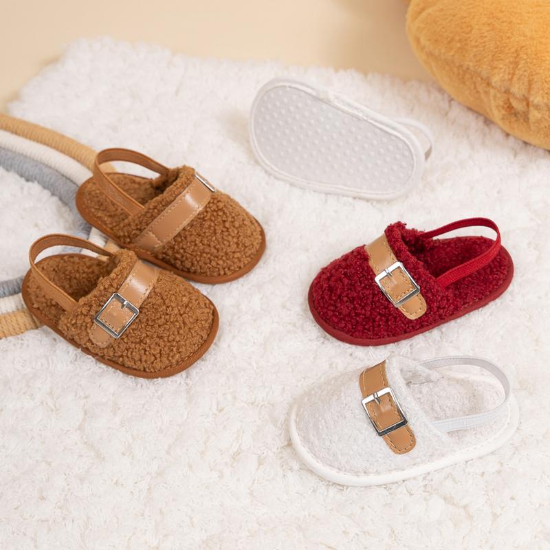 Giày đi bộ cho bé gái bé trai cho bé gái mới biết đi dép xăng đan đóng kín ngón chân lót lông cừu có khóa