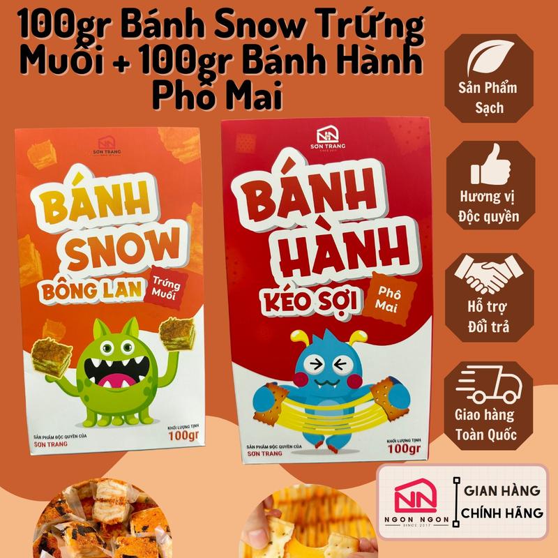 (A29) (COMBO 200GR) 100g Bánh Snow Trứng Muối (8-9 Bánh) +100g  Bánh Hành Phô Mai Chà Bông Kéo Sợi (5-6 Bánh), Đồ Ăn Vặt SNACK Food Bánh Quy Thức Ăn