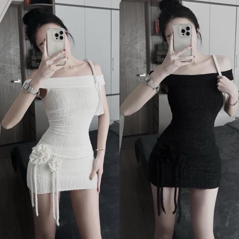 Set áo bẹt vai và chân váy len lông thỏ CÓ QUẦN kho sỉ hải chuyền Se66