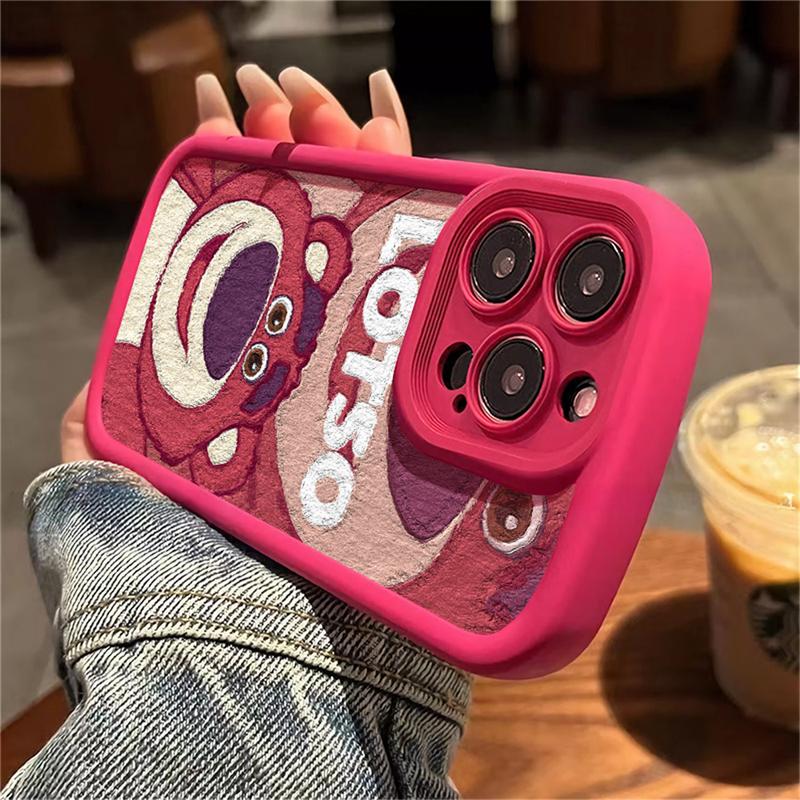 Ốp lưng điện thoại TPU họa tiết gấu dâu tây dễ thương, bảo vệ ống kính bền, chống bụi bẩn, mềm mại, chống sốc, Tương thích với iPhone12 13 14 15 11 XR X XS MAX 7 8Plus SE2020