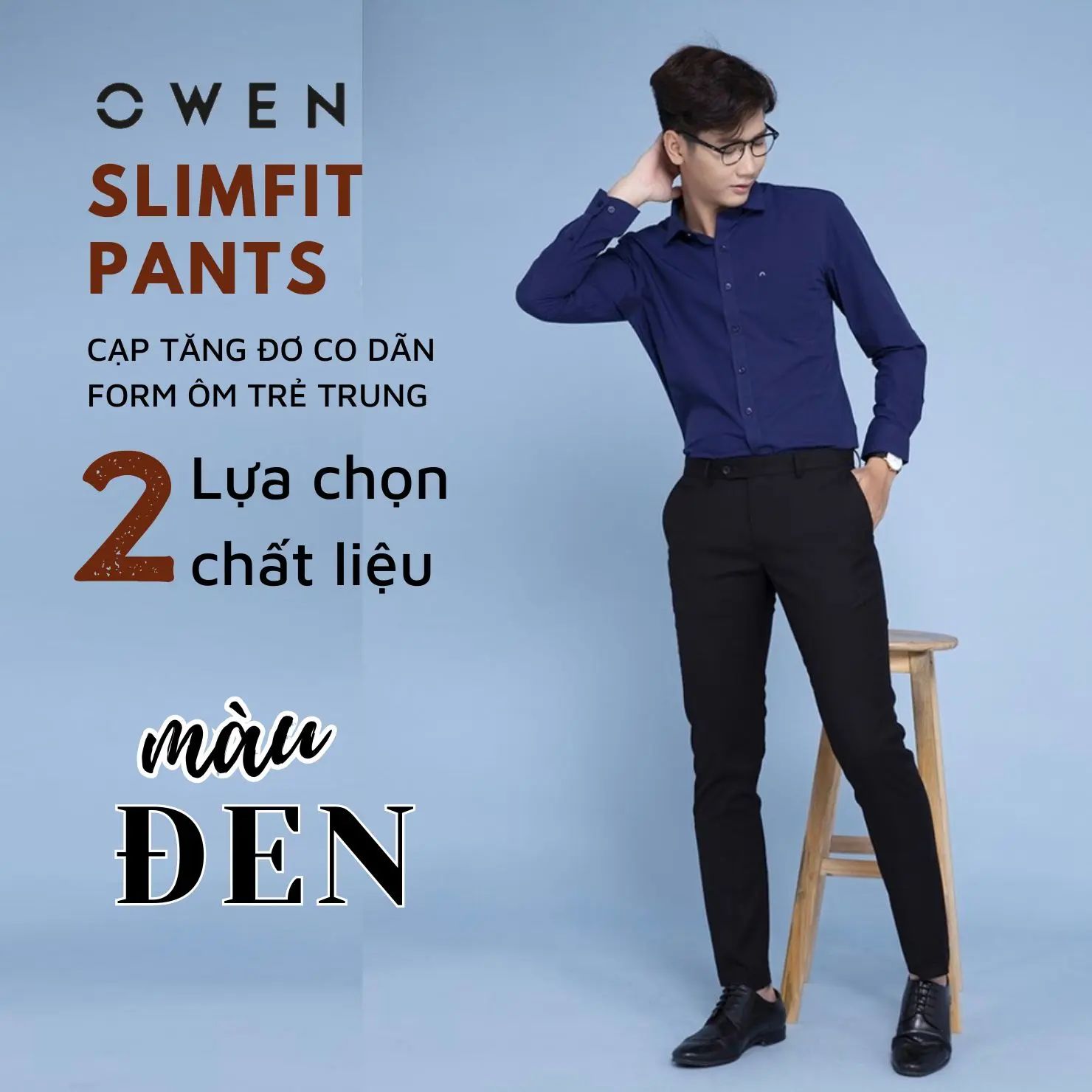 OWEN - Quần âu nam màu ĐEN SLIMFIT (dáng ôm) có cạp tăng đơ co dãn 232451 Menswear Pants