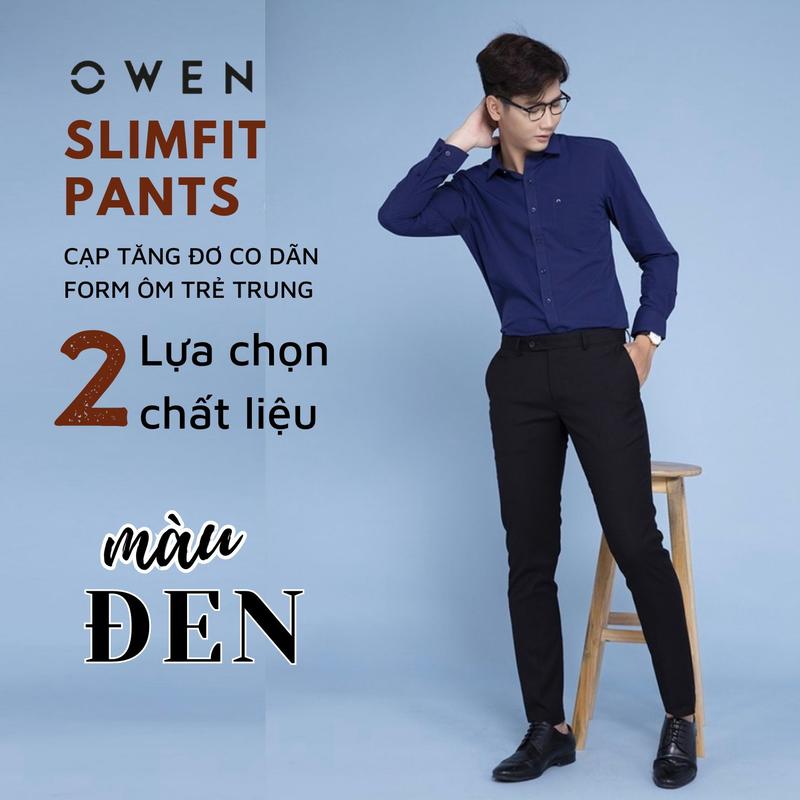 OWEN - Quần âu nam màu ĐEN SLIMFIT dáng ôm có cạp tăng đơ co dãn 232451 Menswear Pants