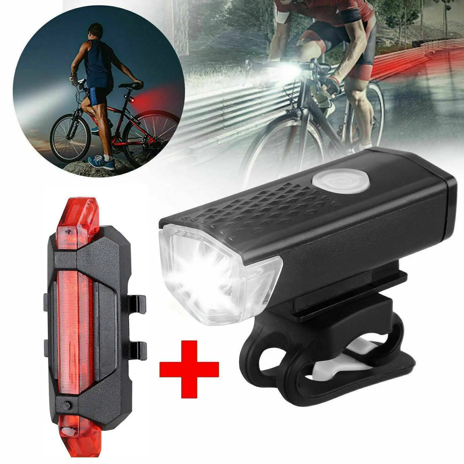 Bike Light Kit, USB Rechargeable Bike Light with Tail Light, 3 Modes Easy Installation Bike Accessories, Outdoor Cycling Accessories
