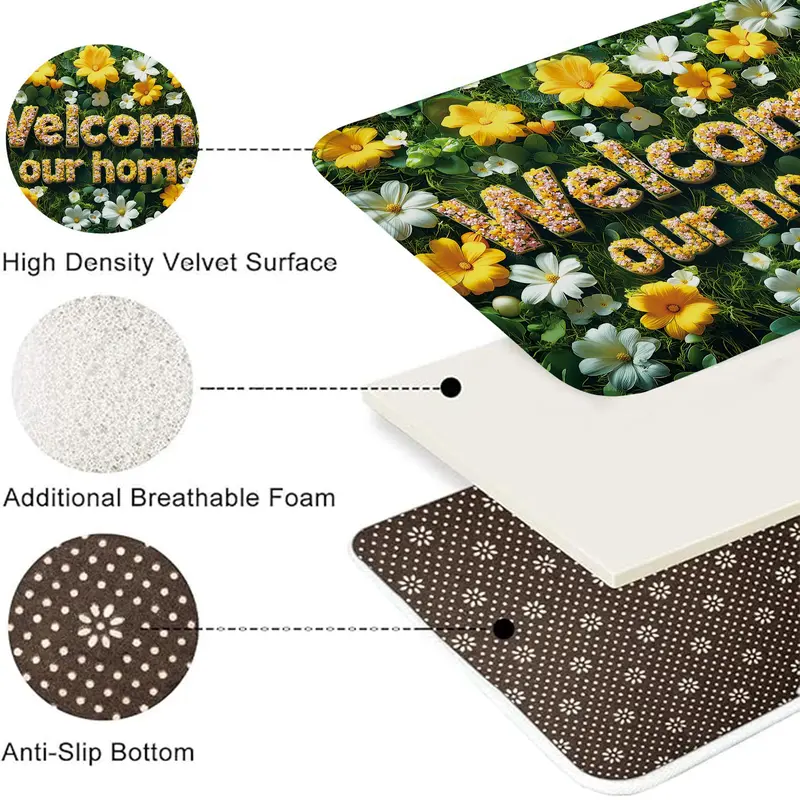 Flower Pattern Bath Mat, 1 Count Non-slip Bath Rug, Washable Bath Mat for Home Bathroom Kitchen Doorways Decor 4