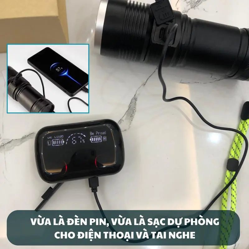 [BH-3 Tháng] Đèn pin cầm tay siêu sáng RAY BOW 1122 chiếu xa 600-1000 mét có ZOOM xa gần chống nước sạc ngược cho điện thoại HP-027 đèn  pin 3
