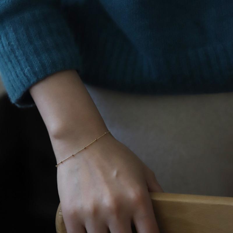 Product Introduction of 925 Sterling Silver Plated 14K Gold Bracelet Doudou Spacer Beads Ball Pure Necklace Simple Light Luxury Japanese and Korean All-Match Fine Plain Bracelet 4