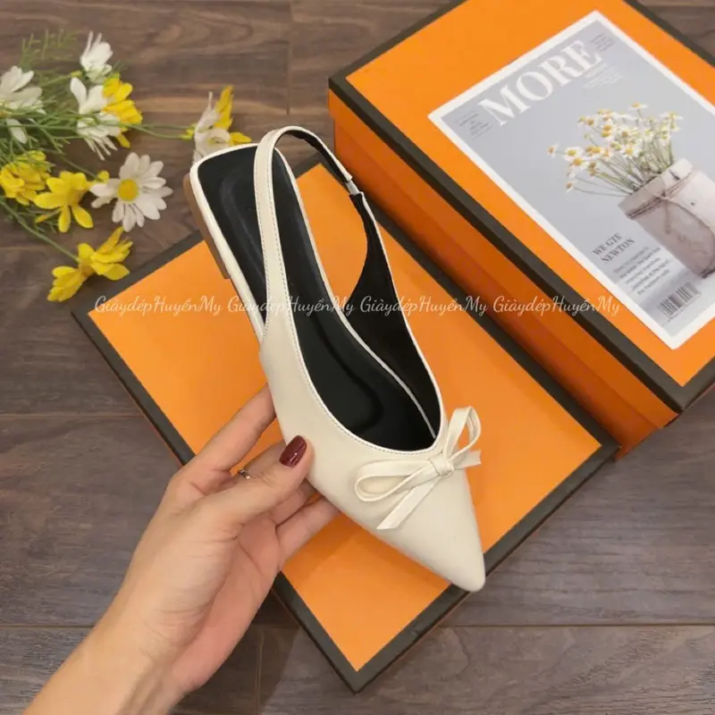 Sục bệt nữ mũi nhọn đính nơ da bóng kính hàng cao cấp full hộp ( PH09 ) DéP Shoes GiàY 1