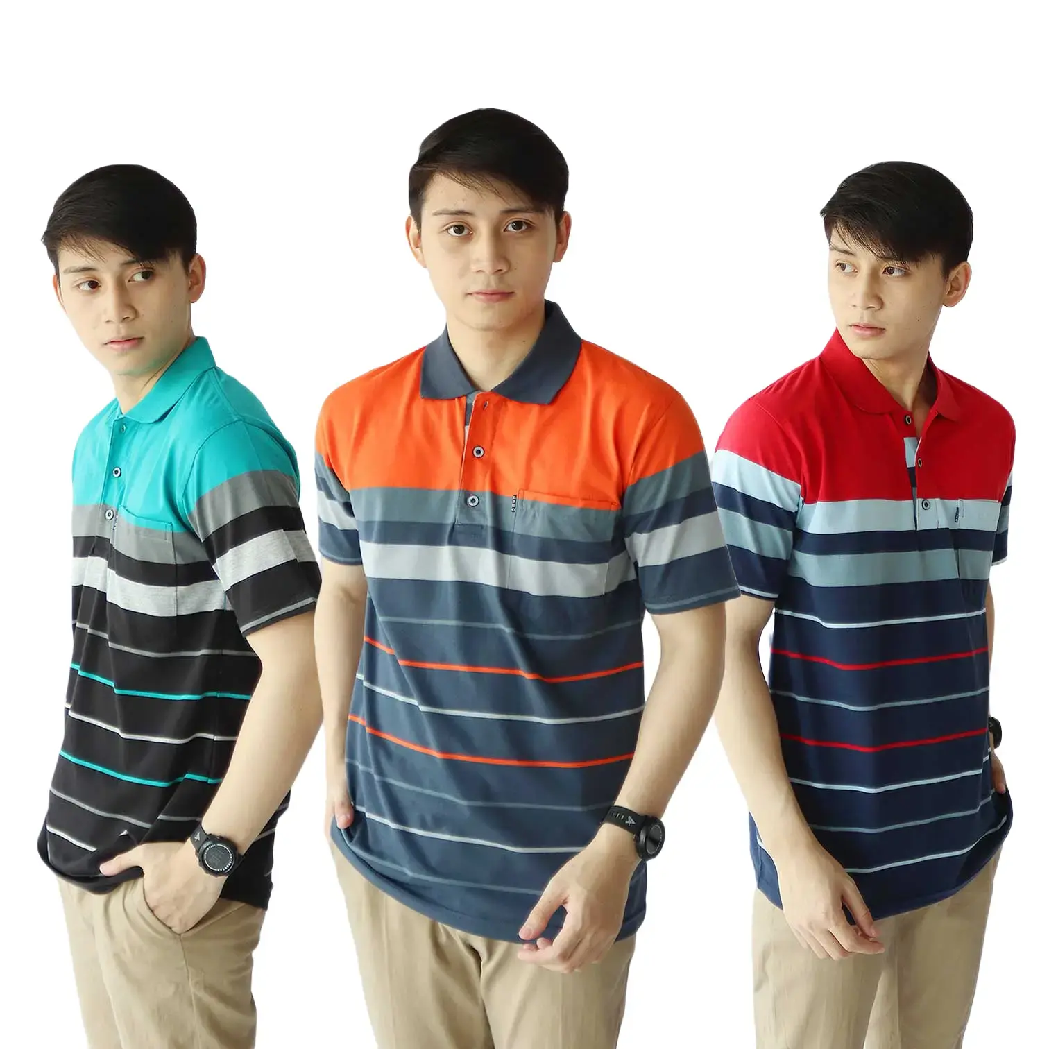liso wear - Kaos Kerah Pria Distro Stripe Engineering Salur Lengan Pendek - Baju Polo Hitam Navy