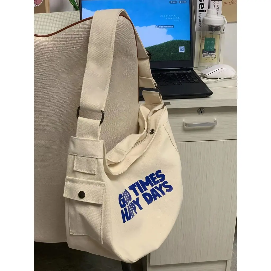 Happy Days Tas Selempang Canvas Wanita Casual Trendy Slingbag Cewek Korea