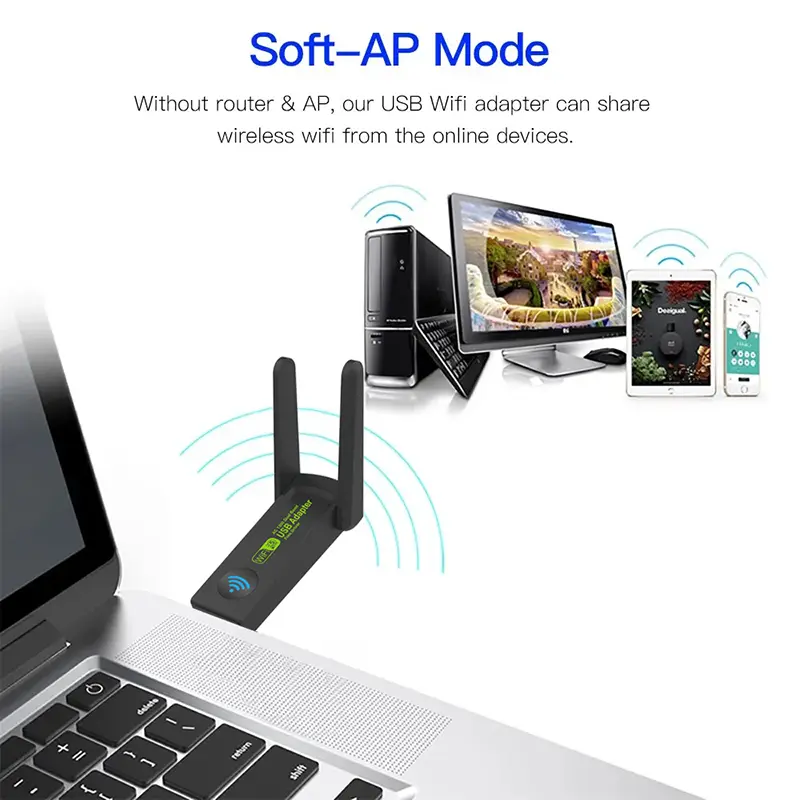 Bộ chuyển đổi Usb Wifi băng tần kép, 1300mbps, 2,4 + 5ghz, Gigabit, Bluetooth , card mạng không dây, card mạng Pc 2