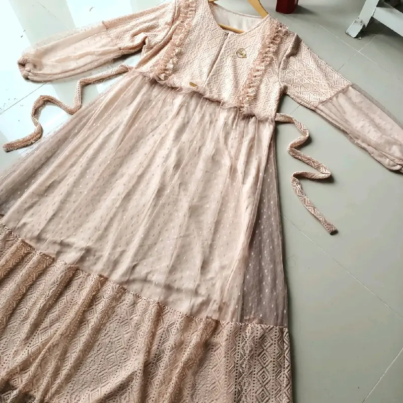 GAMIS BROKAT MALIKA/GAMIS ZULFA/GAMIS MURAH/GAMIS PESTA/GAMIS LEBARAN/ GAMIS Putih Karet Motif Karet Motif Twill Weave Blue daisha dress Muslim Dewasa Mewah Wanita Ruffle Gaun 2