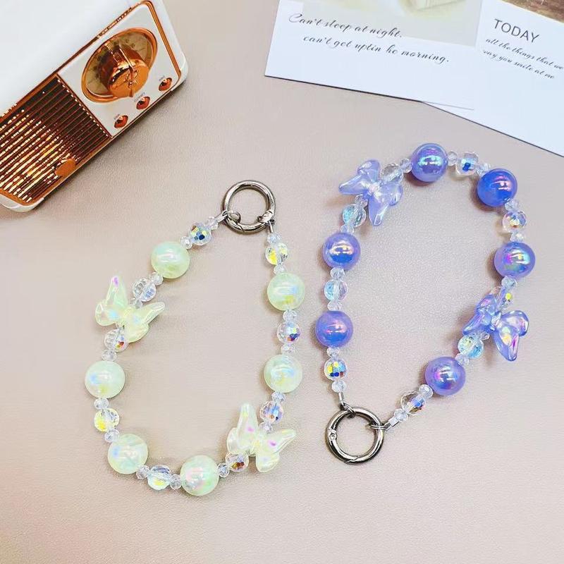 Product Introduction of Handmade Butterfly Bead Mobile Phone Chain, Wrist Ornament Short Rope Accessory 7