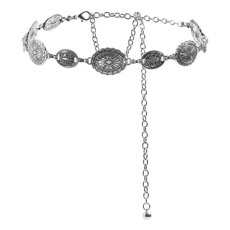 Product Introduction of Retro Style Women's Metal Waist Chain Adjustable Decorative Circle Carved Chain Belt High Style Accessories 26